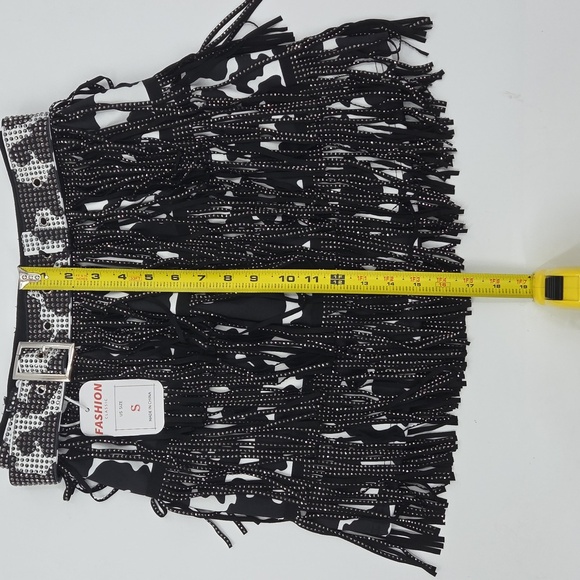 Black and White Cow Print Fringe Skirt NWT - Picture 14 of 16
